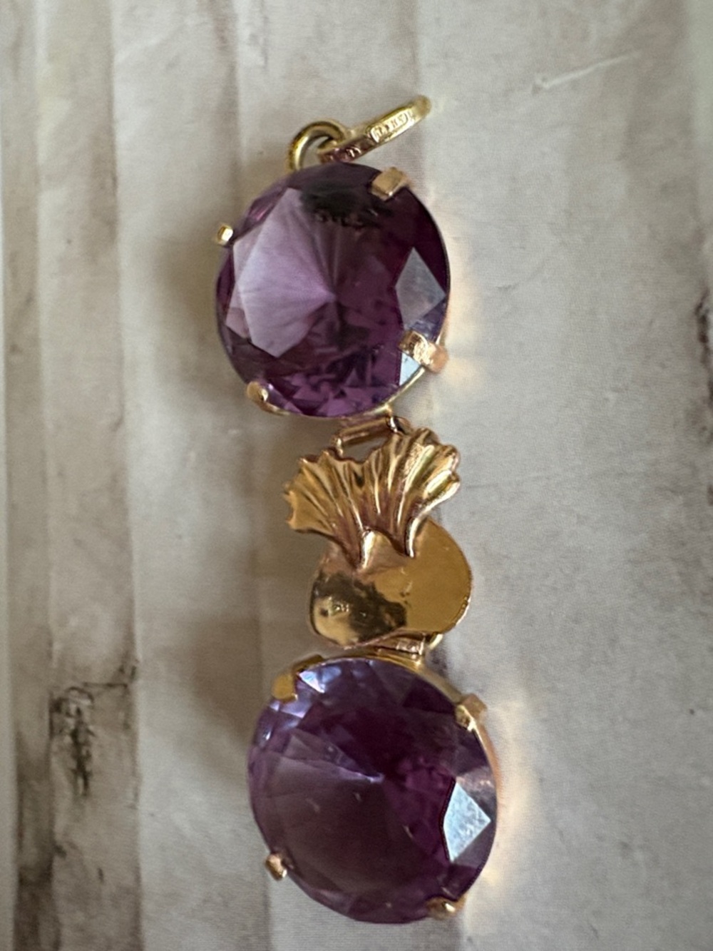Gold Pendant With Two Large Round Cut Amethyst